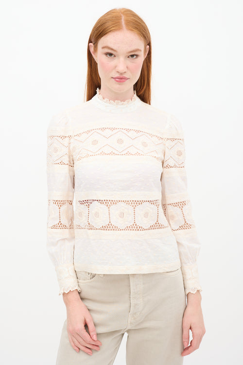 Zimmermann White 
Cream Floral Eyelet Top