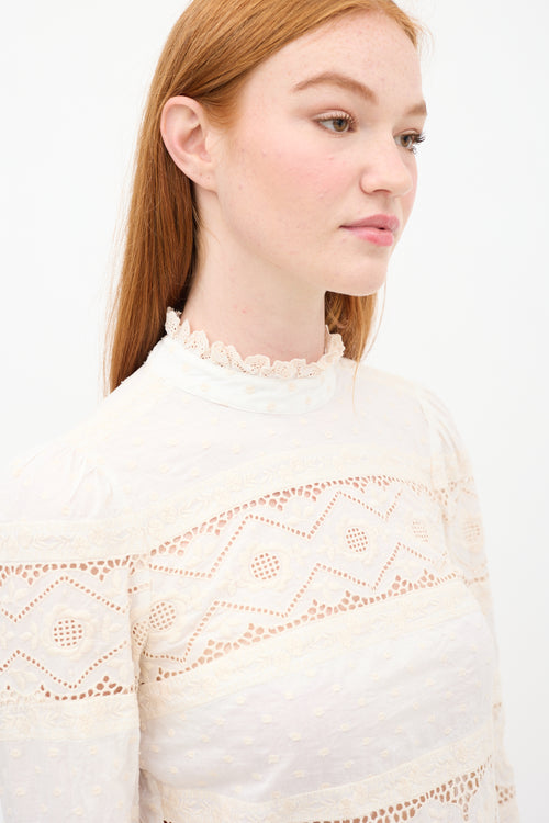 Zimmermann White 
Cream Floral Eyelet Top