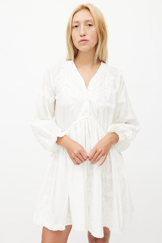 Zimmermann White Embroidered Ruffled Dress