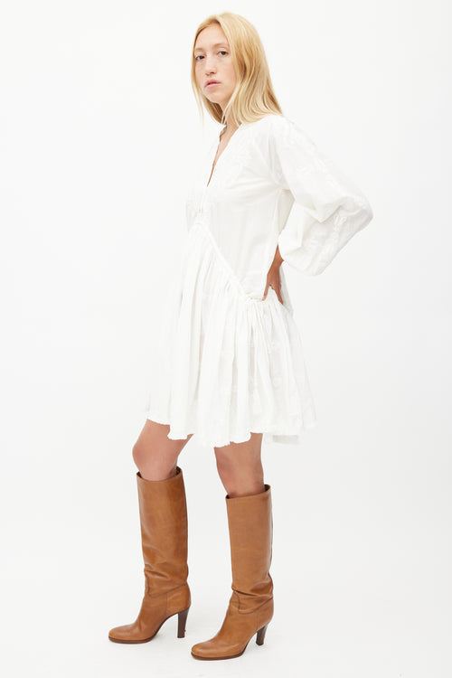 Zimmermann White Embroidered Ruffled Dress