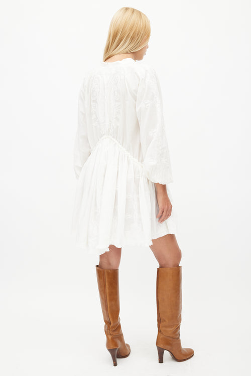 Zimmermann White Embroidered Ruffled Dress