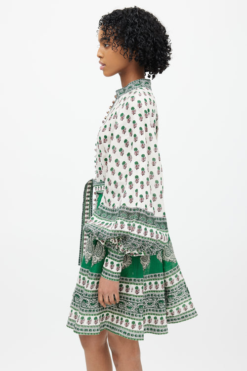 Zimmermann White 
Green Linen Amari Floral Dress