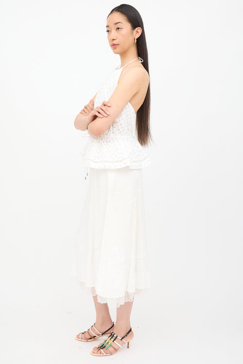 Zimmermann White Lace Halter Drawstring Top