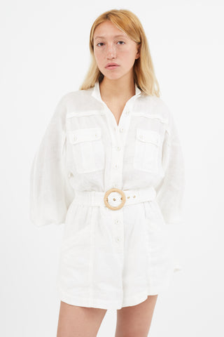 Zimmermann White Linen Belted Romper