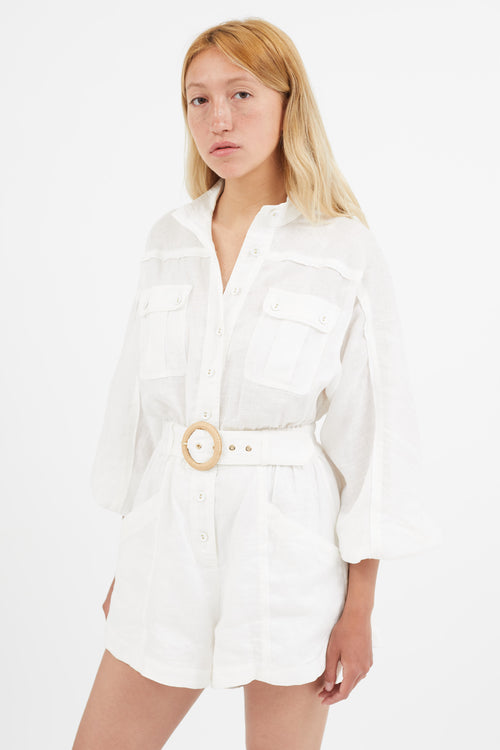 Zimmermann White Linen Belted Romper