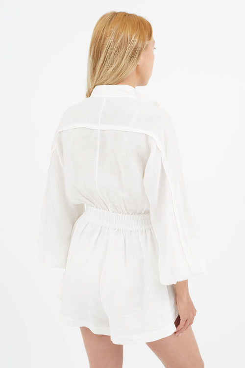 Zimmermann White Linen Belted Romper