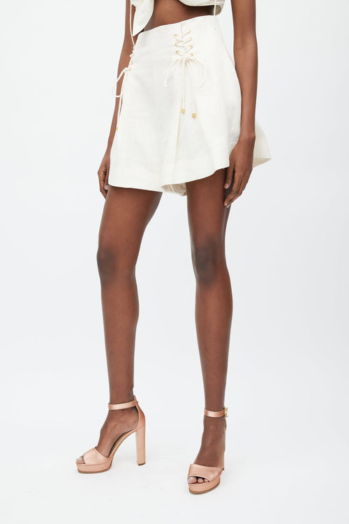 Zimmermann White Linen Painted Heart Lace Up Shorts