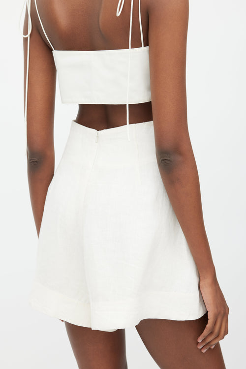 Zimmermann White Linen Painted Heart Lace Up Shorts