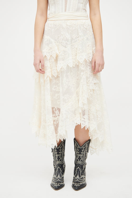 Zimmermann Cream Lace Midi Skirt