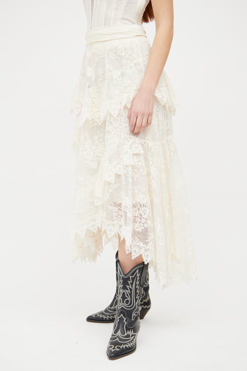 Zimmermann Cream Lace Midi Skirt