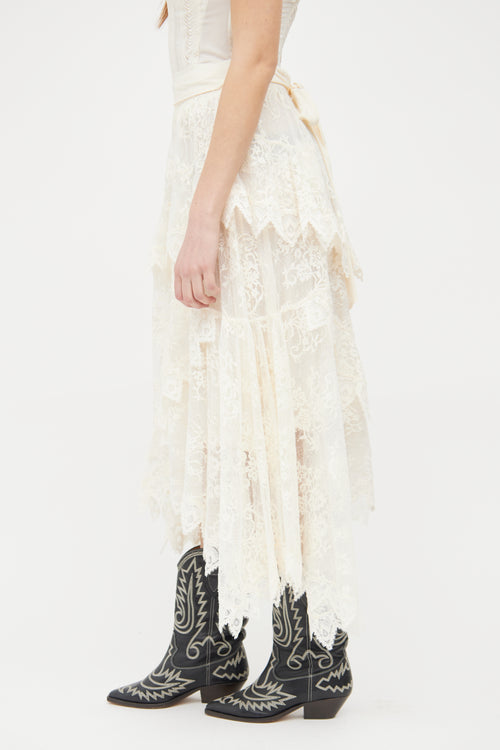 Zimmermann Cream Lace Midi Skirt