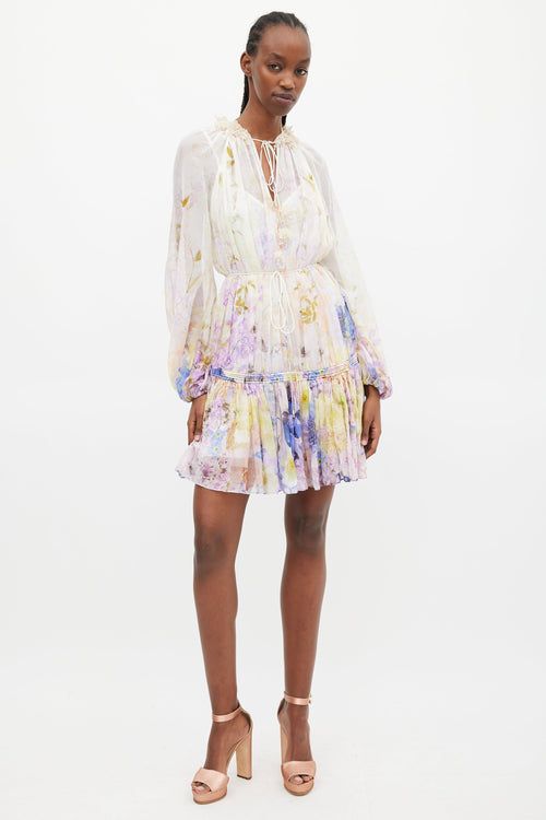 Zimmermann White 
Multi Rhythmic Drawn Floral Dress