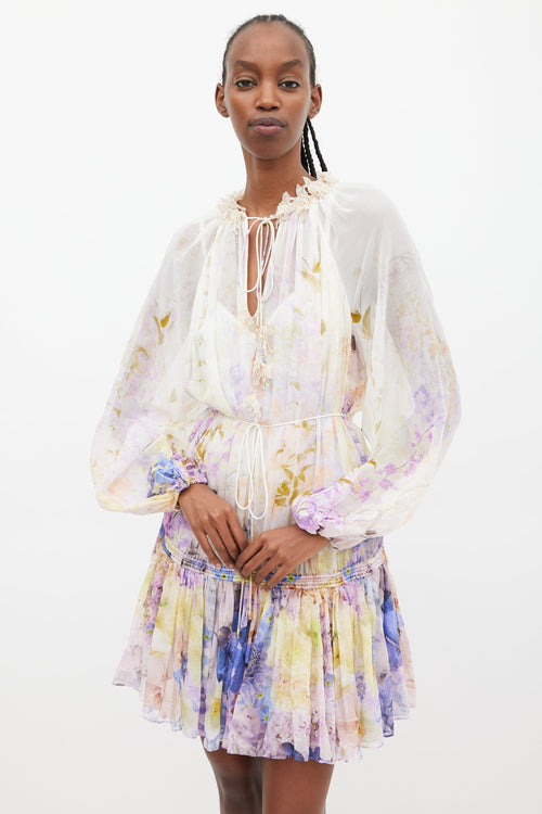 Zimmermann White 
Multi Rhythmic Drawn Floral Dress