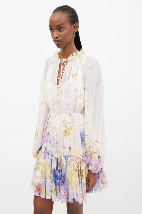 Zimmermann White 
Multi Rhythmic Drawn Floral Dress