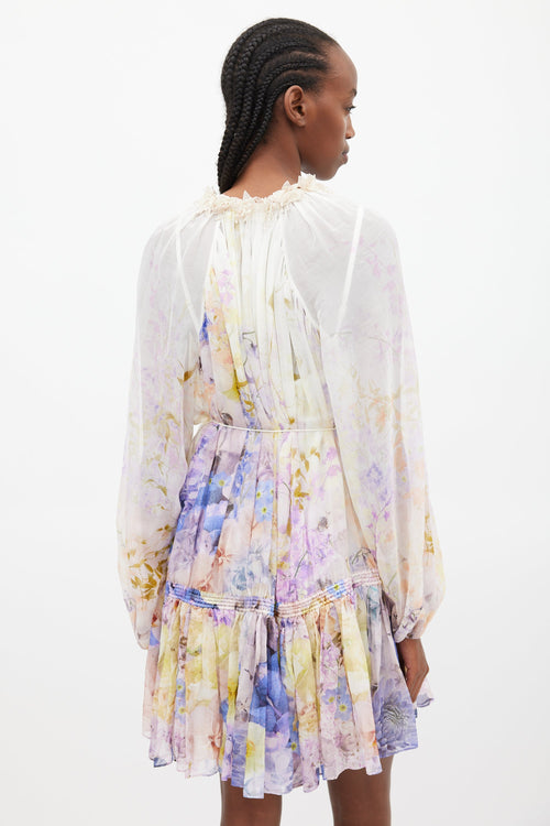 Zimmermann White 
Multi Rhythmic Drawn Floral Dress