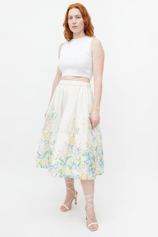 Zimmermann White 
Multicolour Floral Silk Skirt