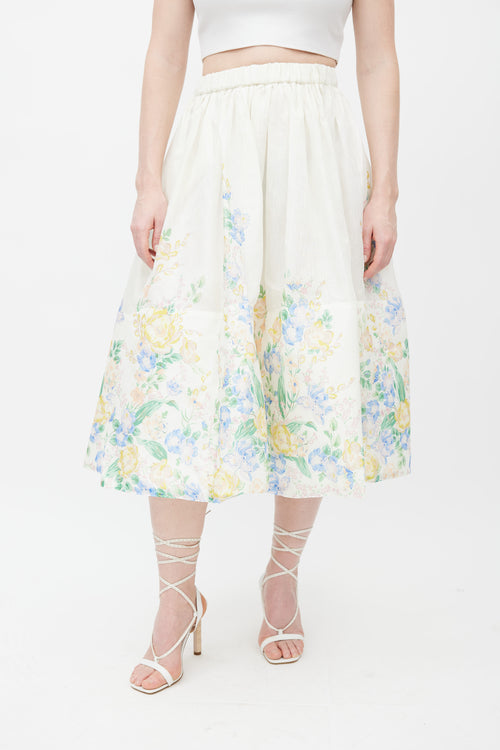 Zimmermann White 
Multicolour Floral Silk Skirt