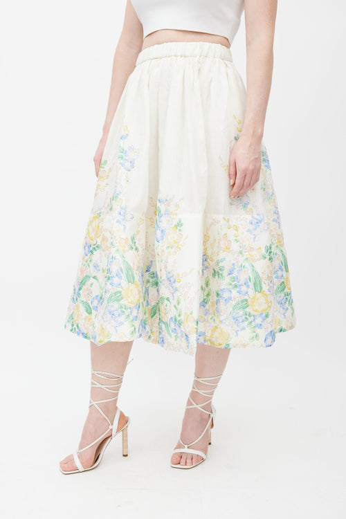 Zimmermann White 
Multicolour Floral Silk Skirt