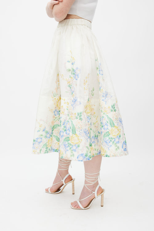 Zimmermann White 
Multicolour Floral Silk Skirt