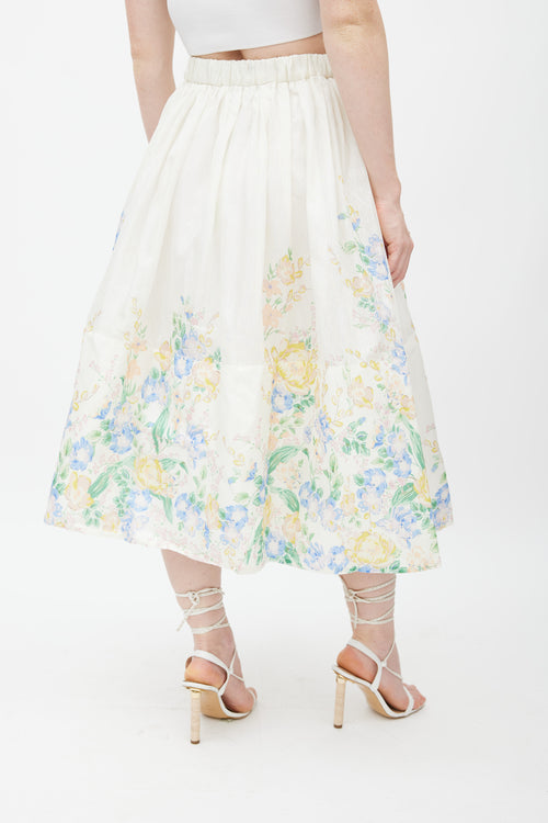 Zimmermann White 
Multicolour Floral Silk Skirt