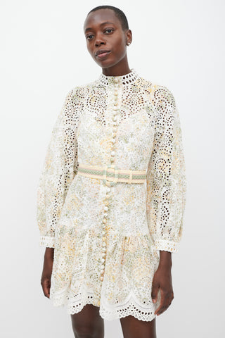 Zimmermann White 
Multicolour Linen Floral Eyelet Dress