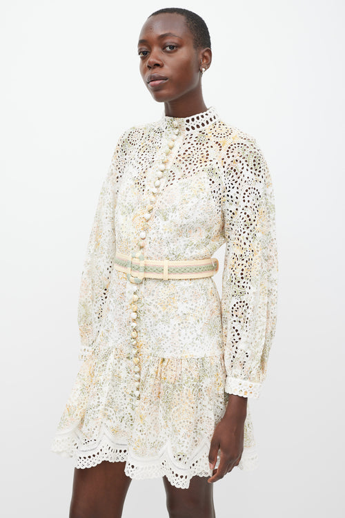 Zimmermann White 
Multicolour Linen Floral Eyelet Dress