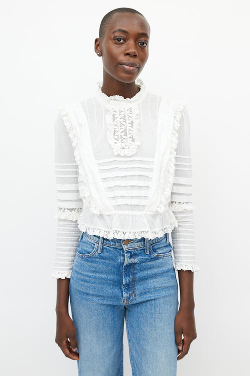 Zimmermann White Pleated Lace Top