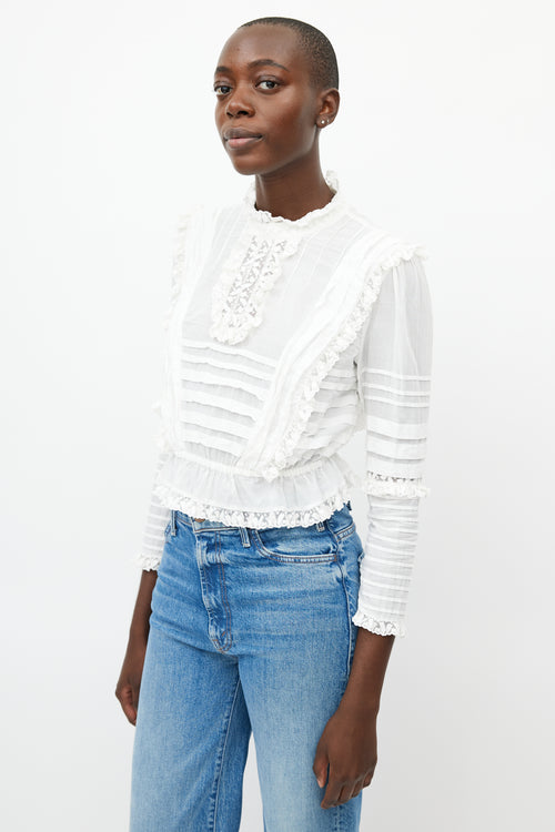 Zimmermann White Pleated Lace Top