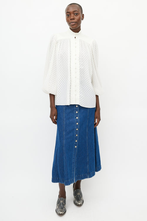 Zimmermann White Pleated Polka Dot Shirt