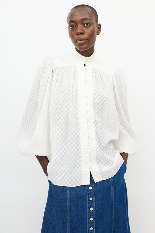 Zimmermann White Pleated Polka Dot Shirt