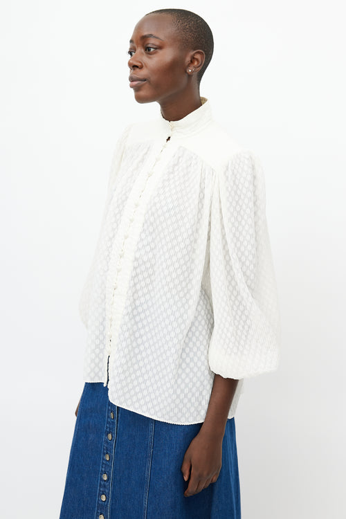 Zimmermann White Pleated Polka Dot Shirt