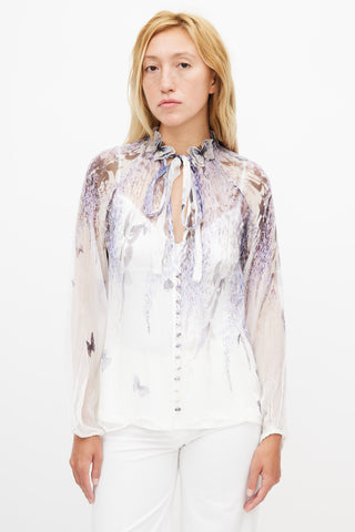 Zimmermann White 
Purple Silk Floral Embroidered Blouse