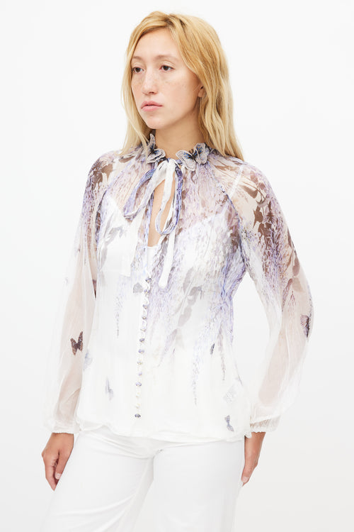 Zimmermann White 
Purple Silk Floral Embroidered Blouse