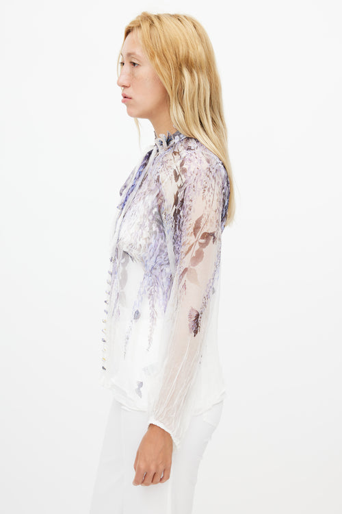 Zimmermann White 
Purple Silk Floral Embroidered Blouse