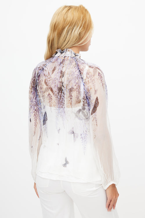 Zimmermann White 
Purple Silk Floral Embroidered Blouse