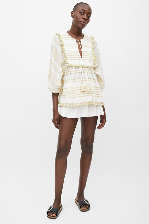 Zimmermann White 
Yellow Striped Tassel Trim Top