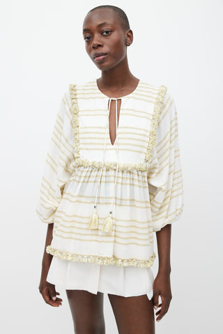 Zimmermann White 
Yellow Striped Tassel Trim Top