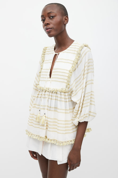 Zimmermann White 
Yellow Striped Tassel Trim Top