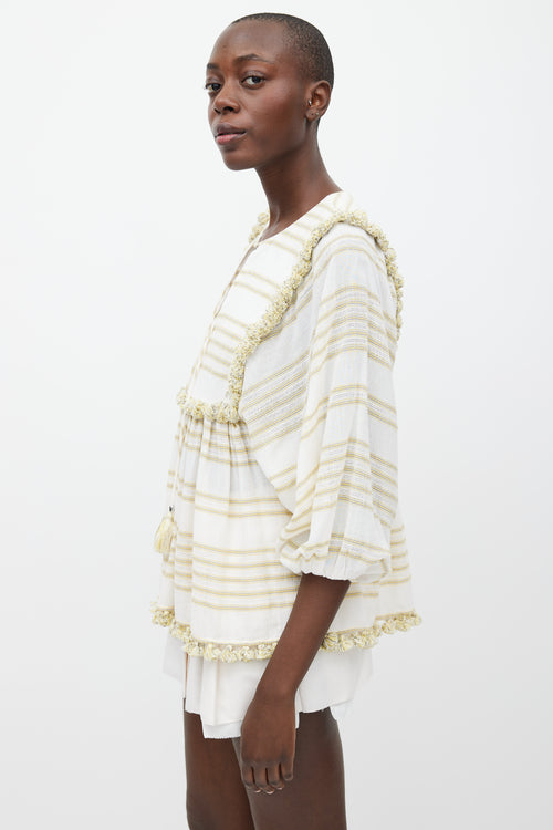 Zimmermann White 
Yellow Striped Tassel Trim Top