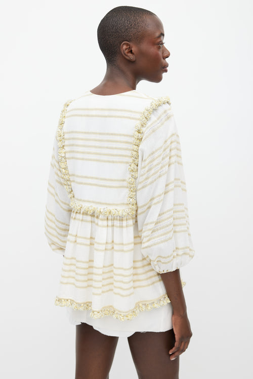 Zimmermann White 
Yellow Striped Tassel Trim Top