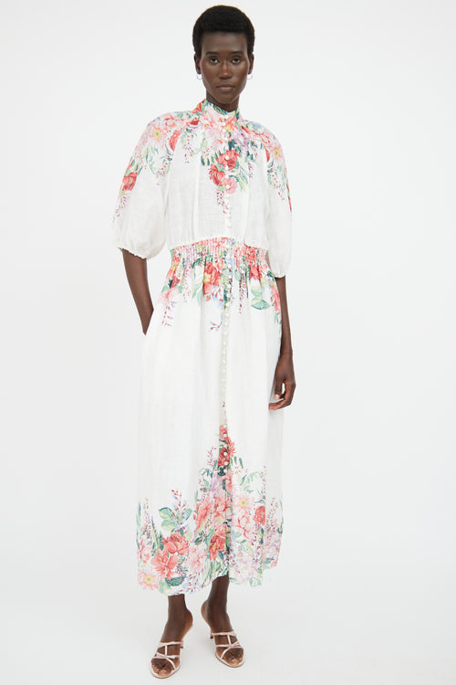 Zimmermann White Floral Haf Sleeve Dress