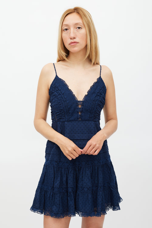 Zimmermann X Barney
s Navy Swiss Dot Panelled Dress