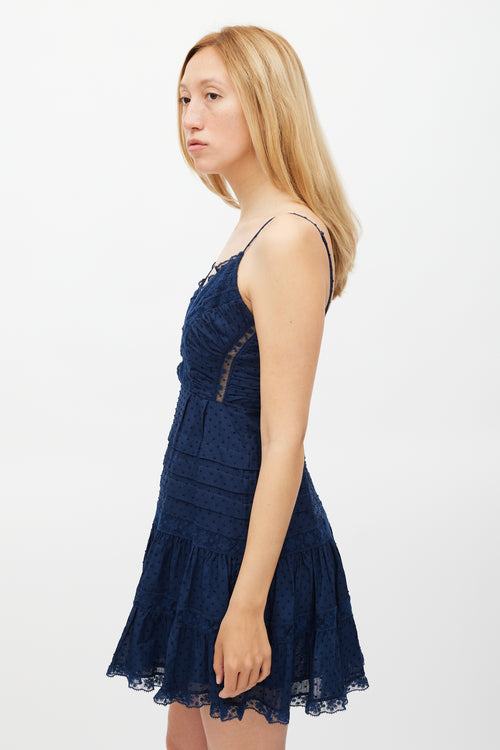 Zimmermann X Barney
s Navy Swiss Dot Panelled Dress