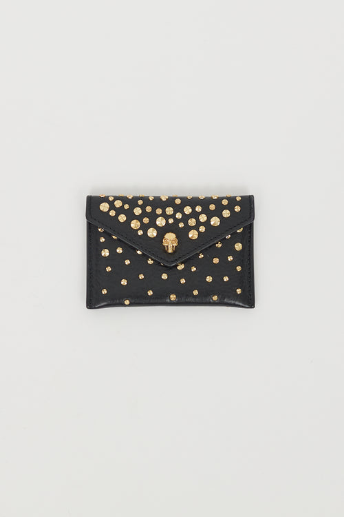 Alexander McQueen Black 
Gold Leather Studded Skull Envelope Card Holder