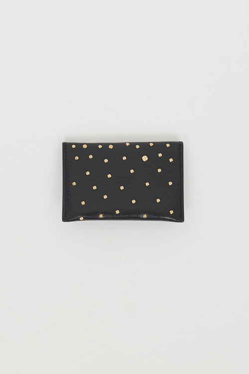 Alexander McQueen Black 
Gold Leather Studded Skull Envelope Card Holder