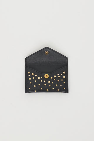 Alexander McQueen Black 
Gold Leather Studded Skull Envelope Card Holder