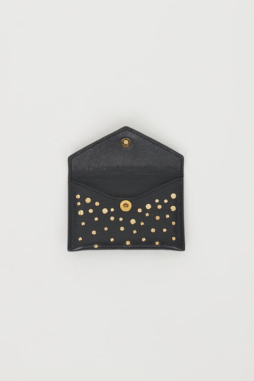 Alexander McQueen Black 
Gold Leather Studded Skull Envelope Card Holder