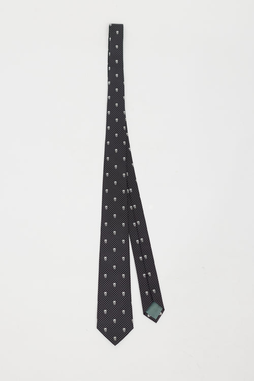 Alexander McQueen Black 
White Polka Dot Skull Tie