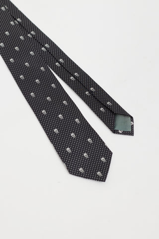 Alexander McQueen Black 
White Polka Dot Skull Tie