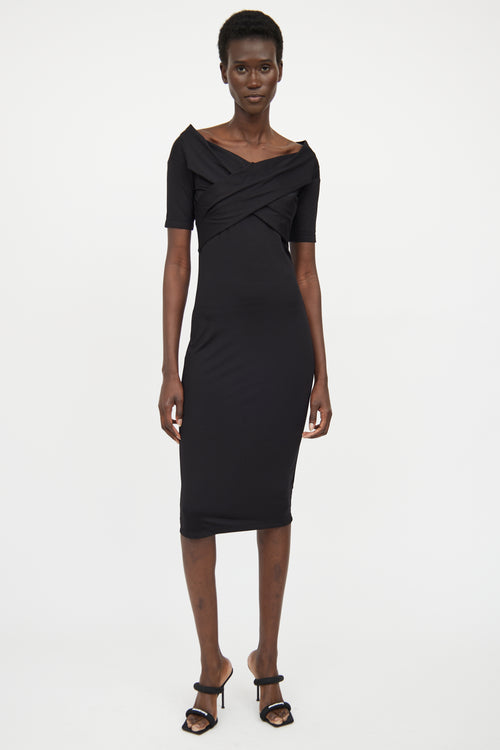 T by Alexander Wang Black Draped Short Sleeve Dress